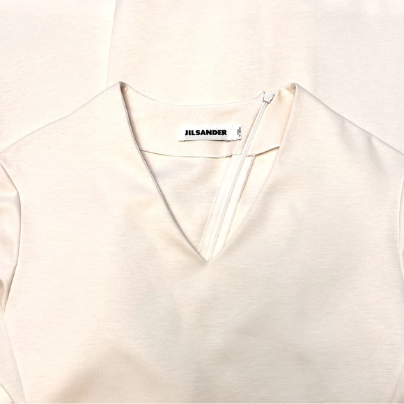 JIL SANDER Cream Wool Knit V-Neck Dress - Picture 8 of 14